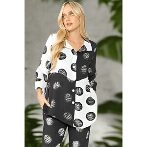 IC Collection Black White Polka Dot Long Sleeve Button Up Top Women's Size Small